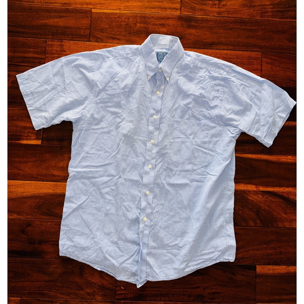 Jos. A. Bank Button Down Shirt Mens Medium Blue White Excellent Stays Cool Check